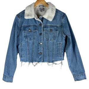 Working Title Crop Denim Jacket Womens S Light Wash Sherpa Lined Coastal Cowgirl